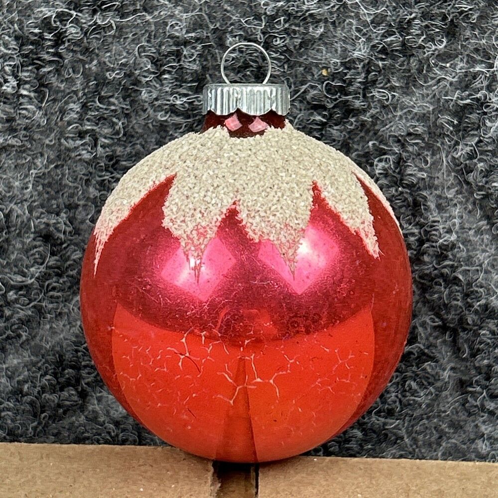 Vintage Shiny Brite Pink Snow Capped Mica Glass Christmas Ornament 2.5”
